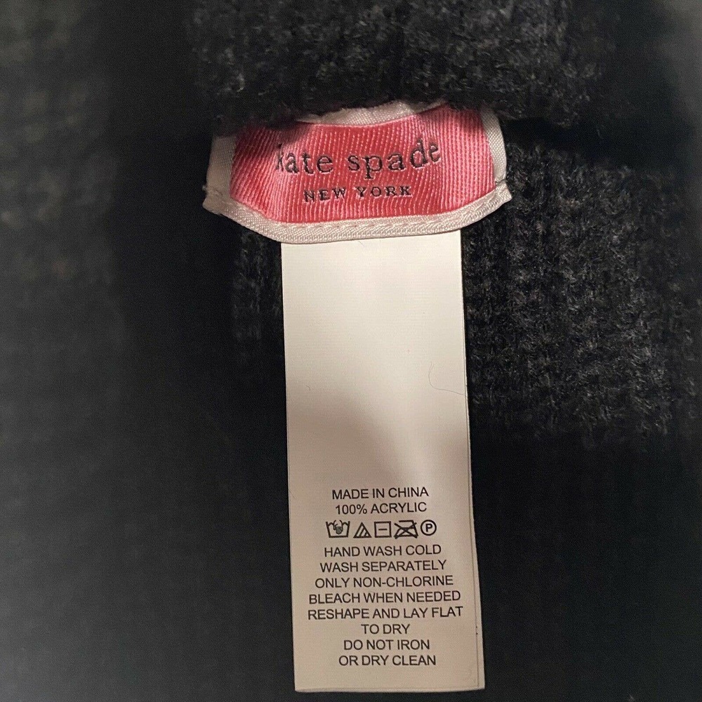 —-sold-1KATE SPADE Bow Beanie AND Glove Set Black MSRP $128 New Acrylic - Picture 3 of 3